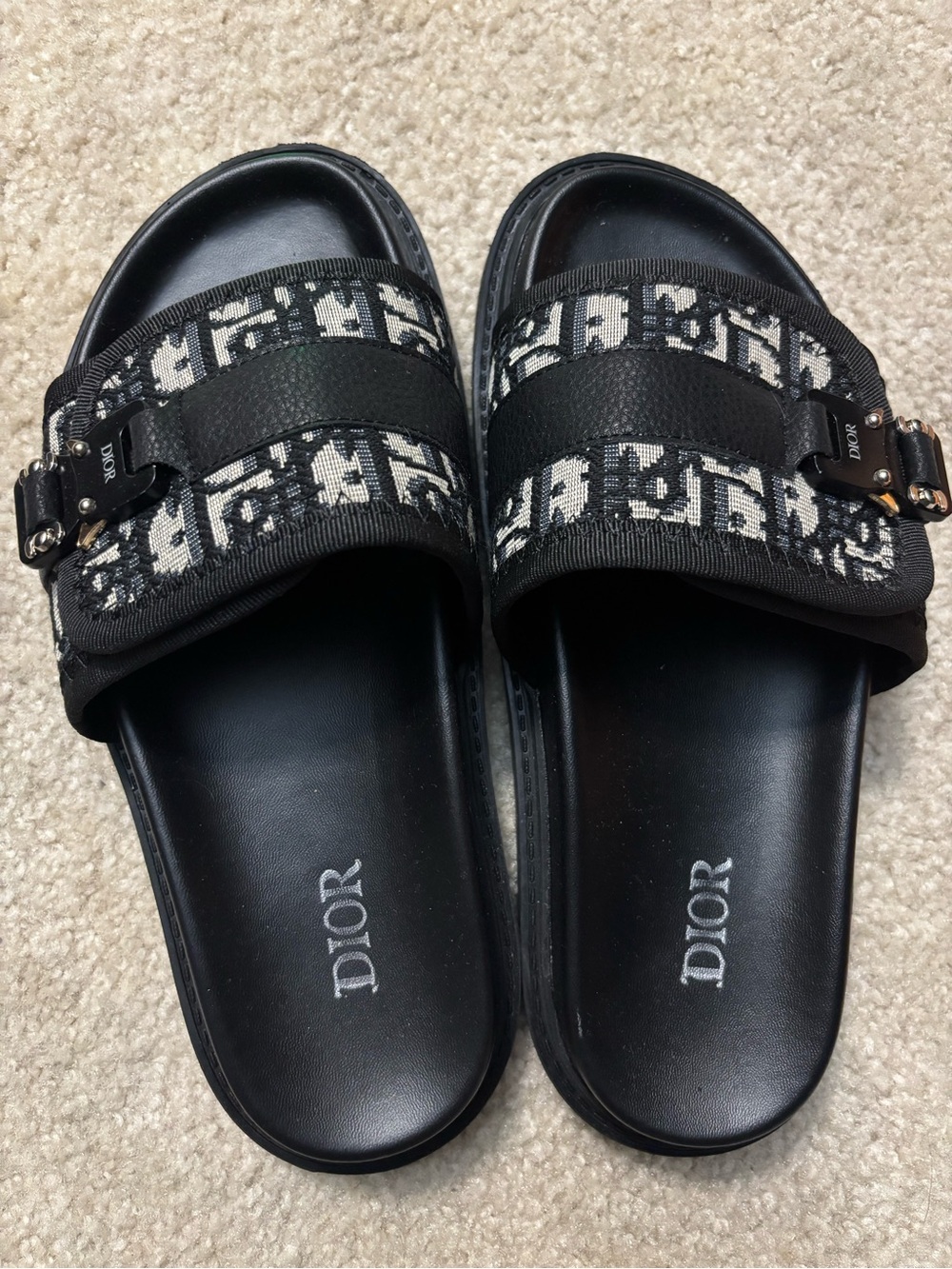 Dior Black Canvas Logo Slide Sandals
